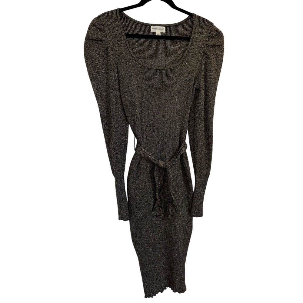 Emma & Posh‎ Long Sleeve Black Gold Metallic Ribbed Sweater Dress WM's Large EUC